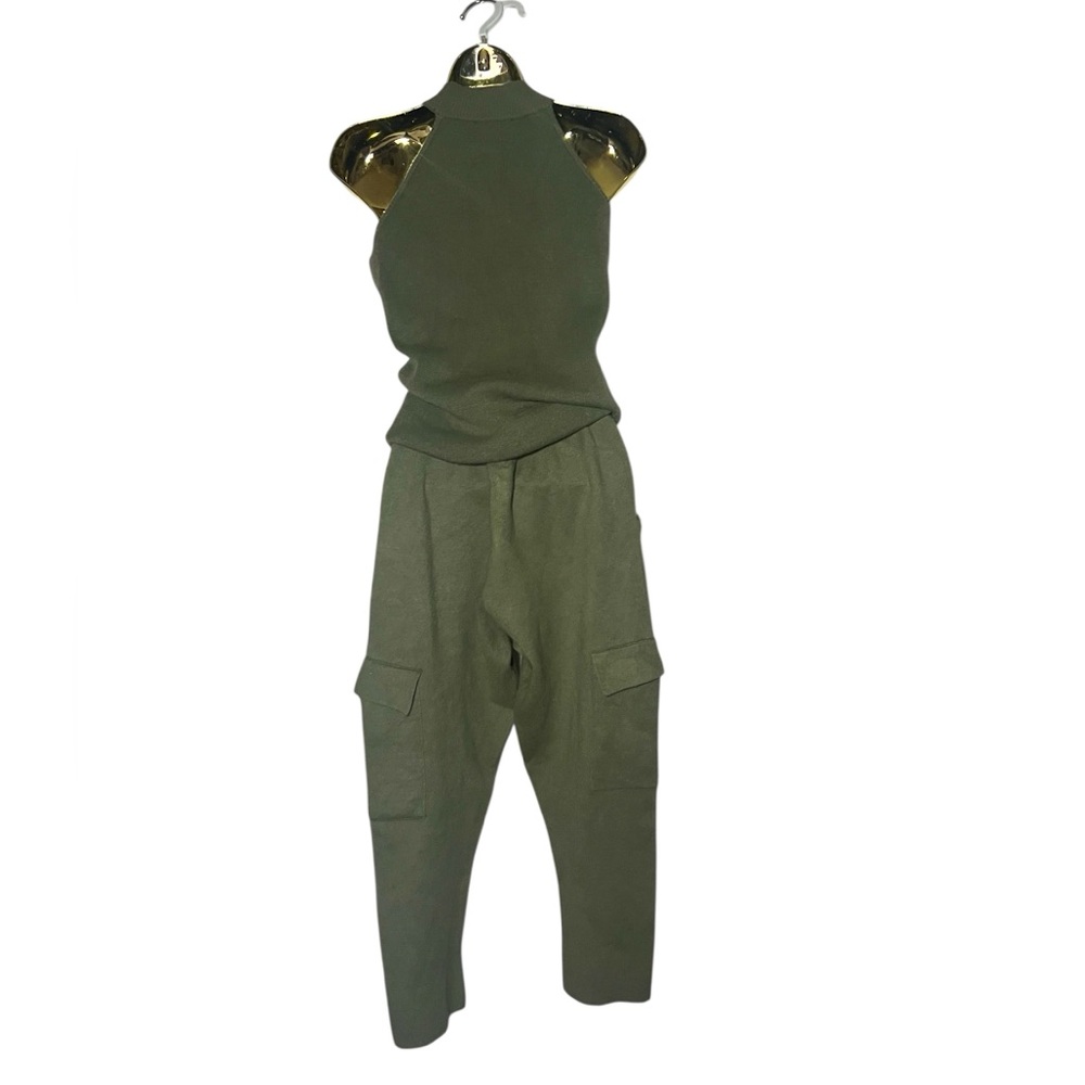 Ellor Olive Green Knit 3pccardigan And Pants Set S View 5